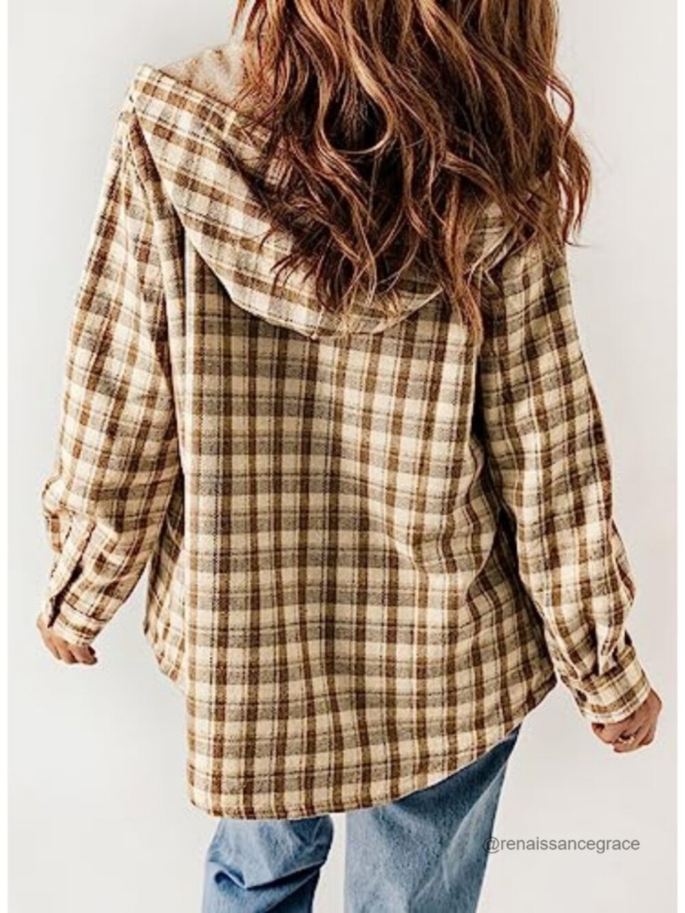 Womens Plaid Shacket Jacket Fleece Lined Hooded Long Sleeve
